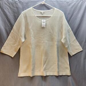 J Jill Cotton Blend Knit Long Sleeve Top White Size Large NWT‎